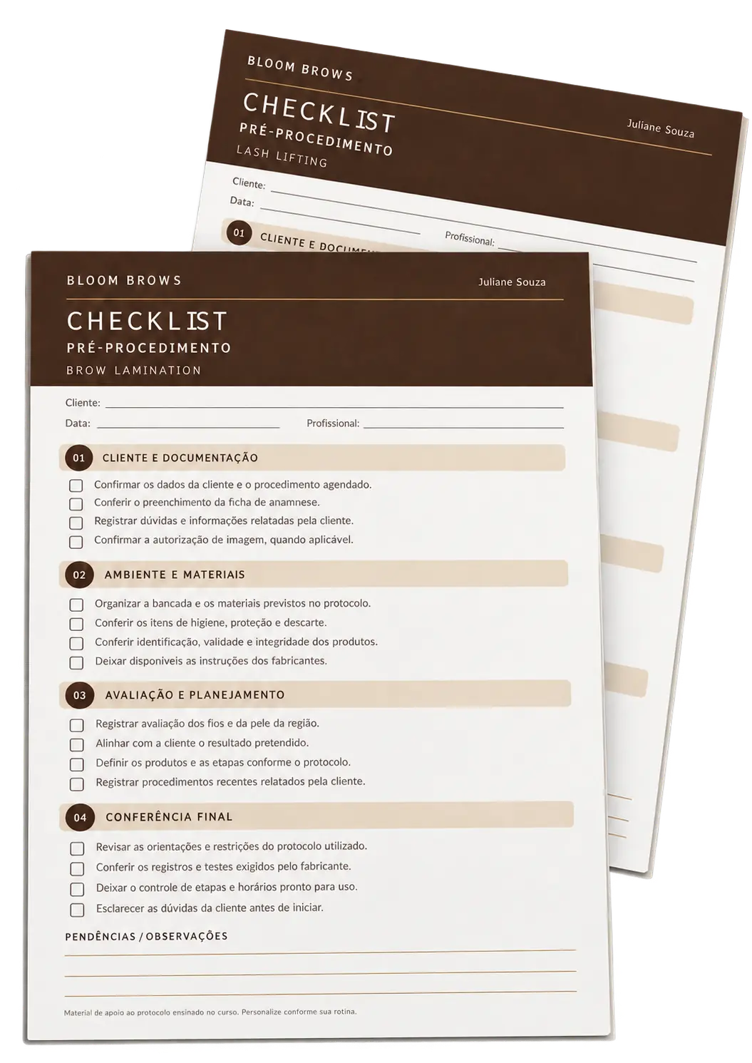 Capa do checklist pré-procedimento Bloom Brows para Brow Lamination e Lash Lifting